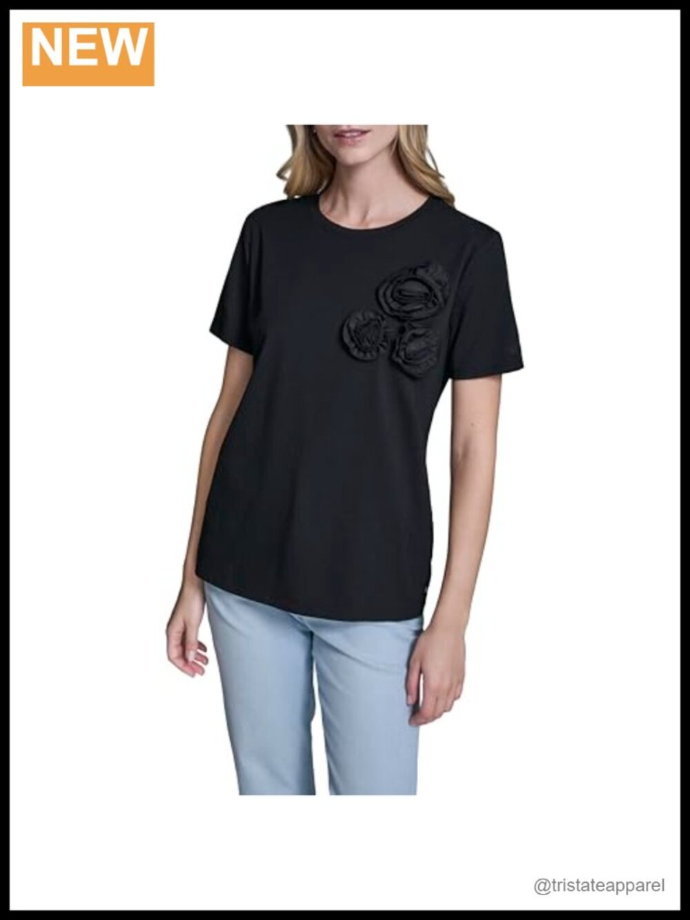 Lightweight Floral Blouse with Flower Detail, Relaxed Fit Cap Sleeve